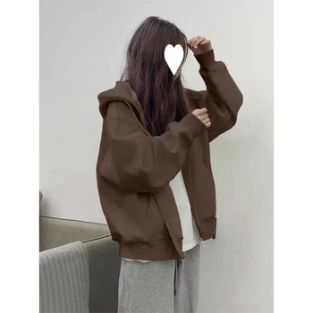 Kardigan s kapuljačom i zatvaračem - lagan, slobodan kroj, proljeće 2023; corduroy tkanina; krzno kunića <30%; drugi materijal.