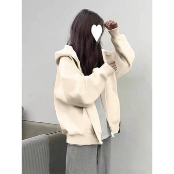 Kardigan s kapuljačom i zatvaračem - lagan, slobodan kroj, proljeće 2023; corduroy tkanina; krzno kunića <30%; drugi materijal.