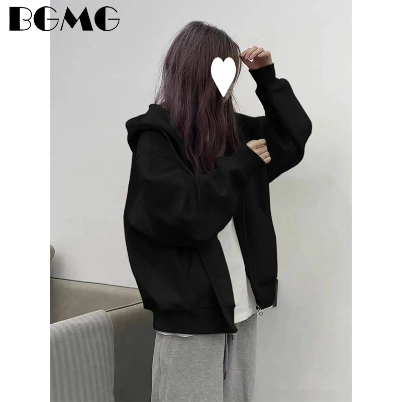 Kardigan s kapuljačom i zatvaračem - lagan, slobodan kroj, proljeće 2023; corduroy tkanina; krzno kunića <30%; drugi materijal.