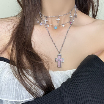 Lančić od legure: cvjetni i geometrijski privjesak, elektroplatiniranje, lanac ključne kosti, Qingzhi