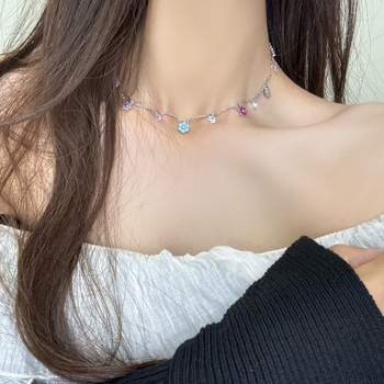 Lančić od legure: cvjetni i geometrijski privjesak, elektroplatiniranje, lanac ključne kosti, Qingzhi