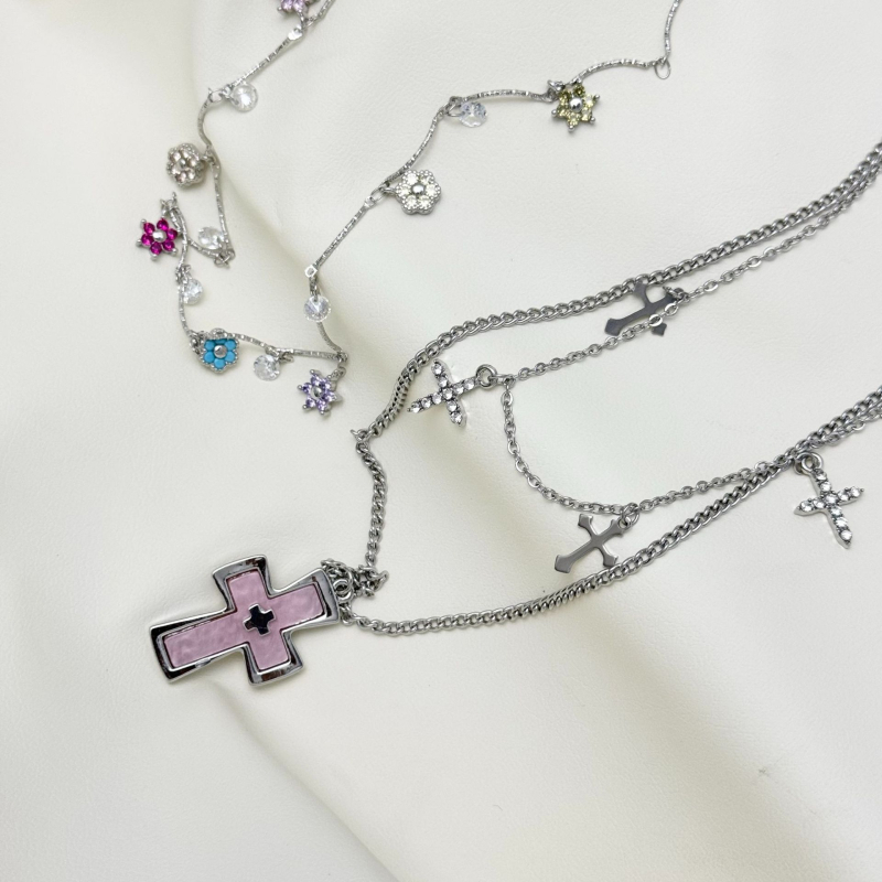 Lančić od legure: cvjetni i geometrijski privjesak, elektroplatiniranje, lanac ključne kosti, Qingzhi