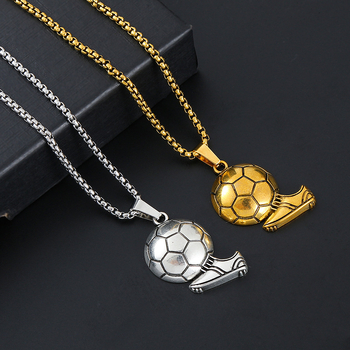 Geometrijska ogrlica s futbalskim privjeskom, urbani street hip-hop stil, unisex (Materijal: titan čelik; Obrada: elektroplatiranje; Materijal privjeska: legura; Lanac: keel lanac; Težina: 16,22 g)