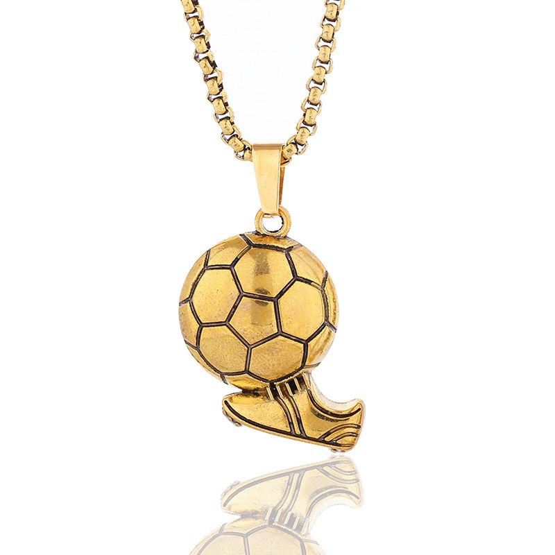Geometrijska ogrlica s futbalskim privjeskom, urbani street hip-hop stil, unisex (Materijal: titan čelik; Obrada: elektroplatiranje; Materijal privjeska: legura; Lanac: keel lanac; Težina: 16,22 g)