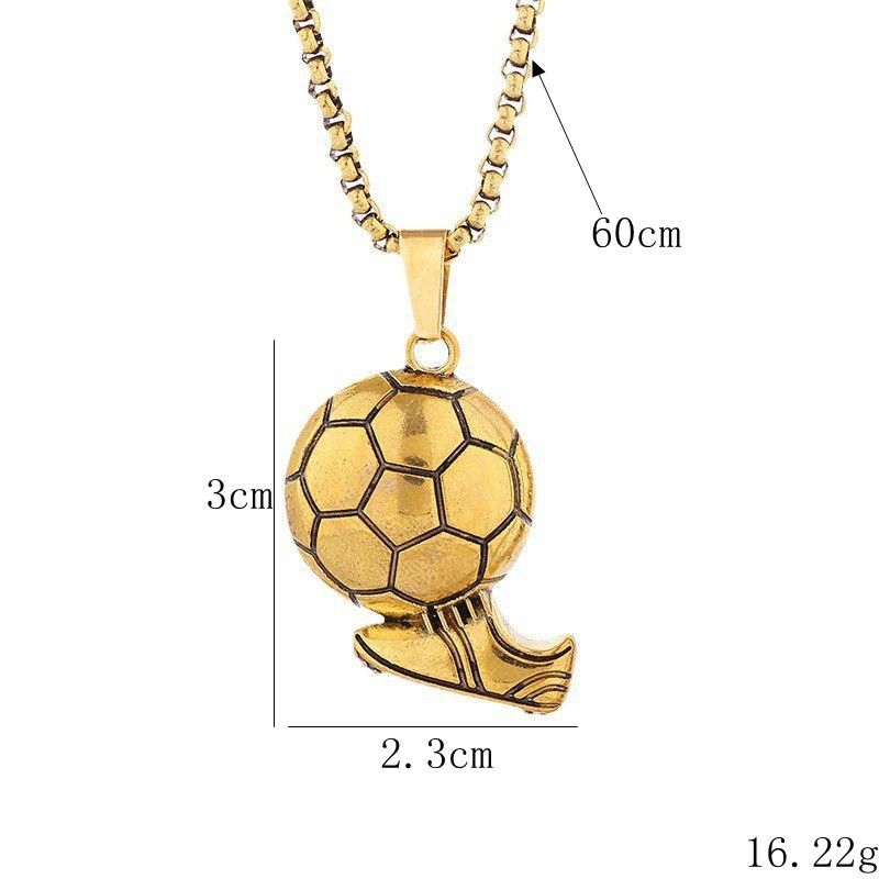 Geometrijska ogrlica s futbalskim privjeskom, urbani street hip-hop stil, unisex (Materijal: titan čelik; Obrada: elektroplatiranje; Materijal privjeska: legura; Lanac: keel lanac; Težina: 16,22 g)