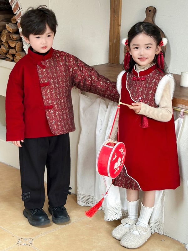 Детски китайски тан костюм комплект – зима 2025 издание, унисекс ханфу стил, полиестерна материя, за деца над 8 години