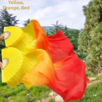 Танцов фен от изкуствена коприна, градиентен пламък дизайн за сценично изпълнение (за възрастни, лято 2021)