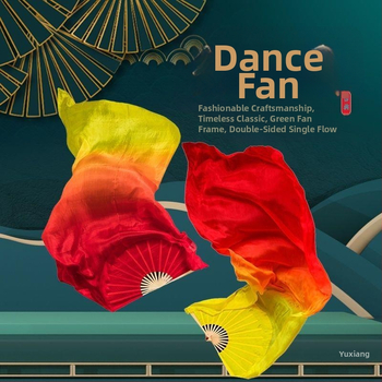 Танцов фен от изкуствена коприна, градиентен пламък дизайн за сценично изпълнение (за възрастни, лято 2021)