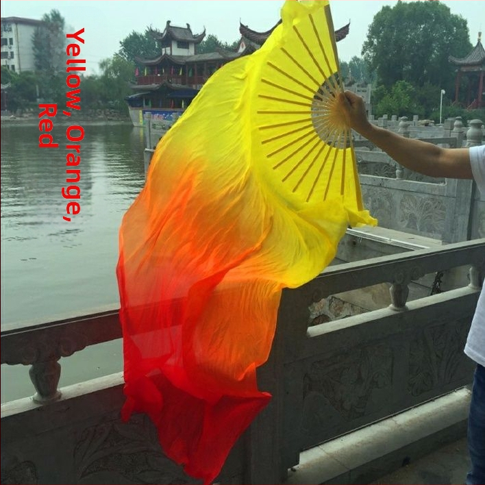 Танцов фен от изкуствена коприна, градиентен пламък дизайн за сценично изпълнение (за възрастни, лято 2021)