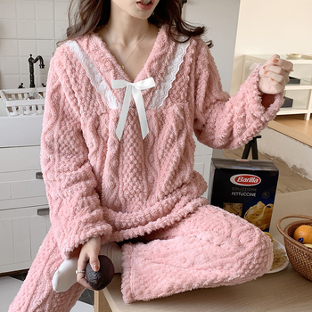 Σετ πυτζάμες εγκύων για χειμώνα με φλάνελ, 100% πολυεστέρας, εξαιρετικά παχύ 301–350 g/m², με μακριά μανίκια και παντελόνια, πολυτελής στυλ