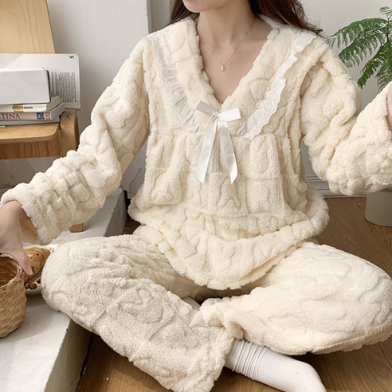 Σετ πυτζάμες εγκύων για χειμώνα με φλάνελ, 100% πολυεστέρας, εξαιρετικά παχύ 301–350 g/m², με μακριά μανίκια και παντελόνια, πολυτελής στυλ