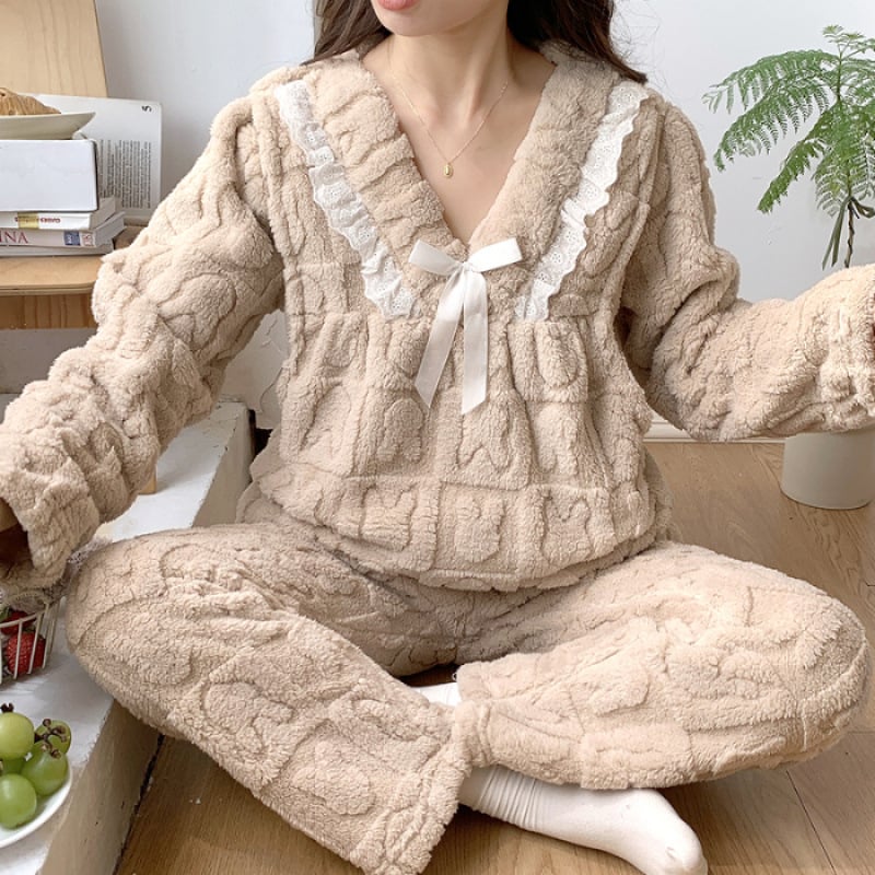 Σετ πυτζάμες εγκύων για χειμώνα με φλάνελ, 100% πολυεστέρας, εξαιρετικά παχύ 301–350 g/m², με μακριά μανίκια και παντελόνια, πολυτελής στυλ