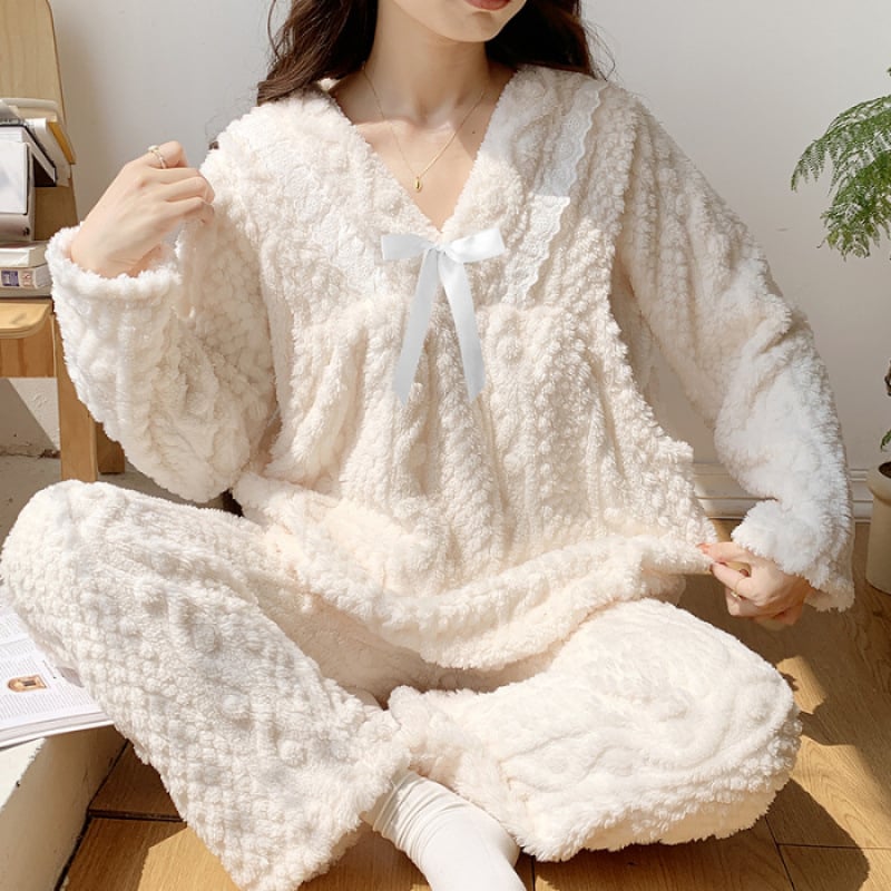 Σετ πυτζάμες εγκύων για χειμώνα με φλάνελ, 100% πολυεστέρας, εξαιρετικά παχύ 301–350 g/m², με μακριά μανίκια και παντελόνια, πολυτελής στυλ