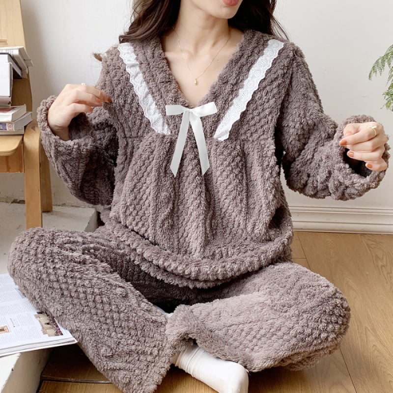 Σετ πυτζάμες εγκύων για χειμώνα με φλάνελ, 100% πολυεστέρας, εξαιρετικά παχύ 301–350 g/m², με μακριά μανίκια και παντελόνια, πολυτελής στυλ