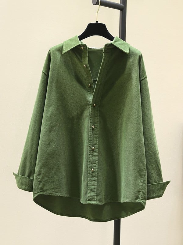 Corduroy särk, polüestri segu, vaba lõige, Korea stiili vaba aeg, terav kaelus