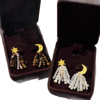 Cercei - cupru, placare cu aur real, formă geometrică, știfturi din argint 925, seria Kaguya Free Gymnastics