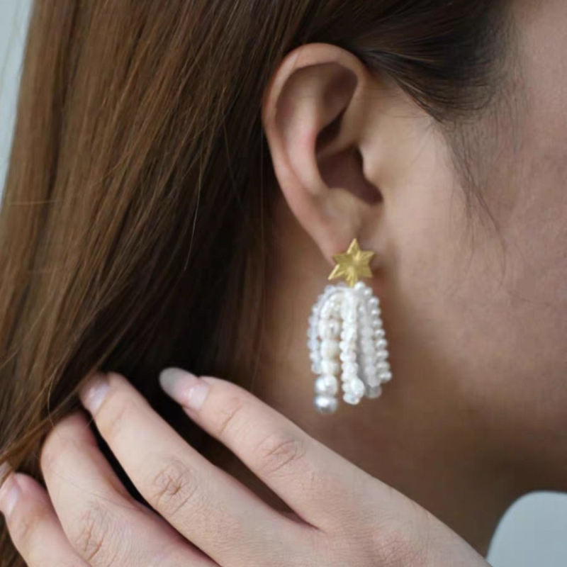 Cercei - cupru, placare cu aur real, formă geometrică, știfturi din argint 925, seria Kaguya Free Gymnastics