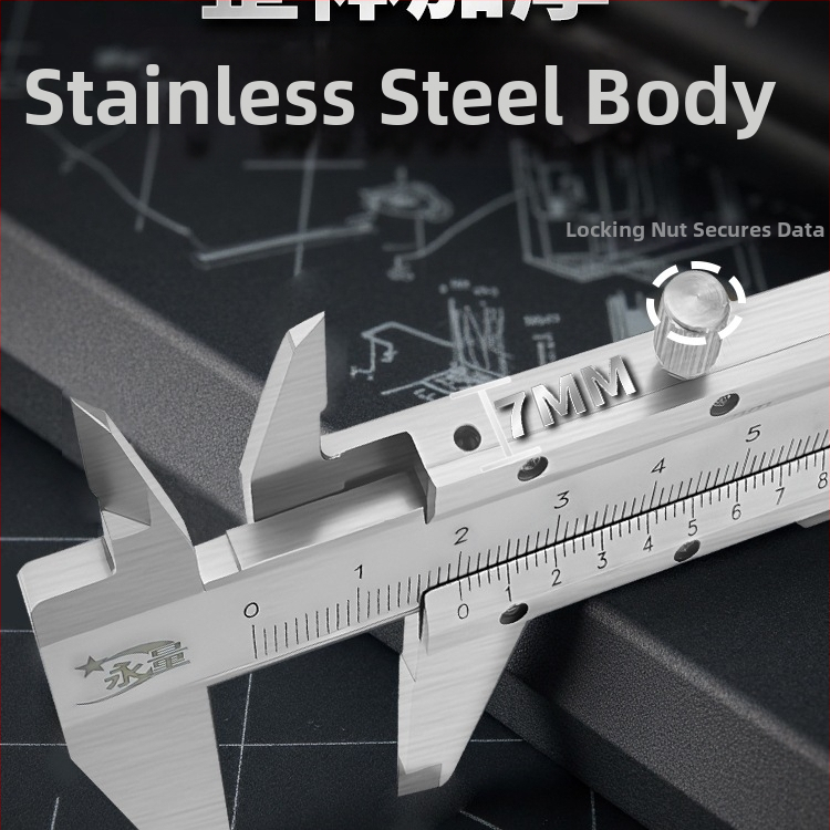 Nerezové oceľové posuvné meradlo s vernierom, vysoká presnosť, priemyselná trieda