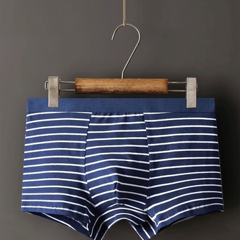 Boxeri bărbați în dungi, bumbac tricotat, respirabili, modelare a corpului, talie medie