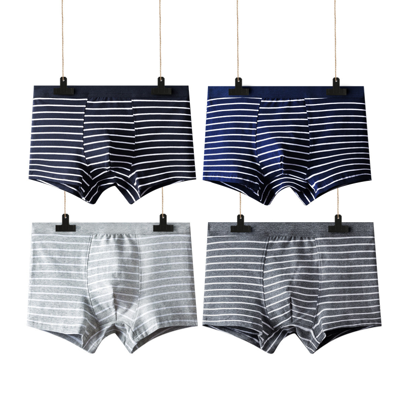 Boxeri bărbați în dungi, bumbac tricotat, respirabili, modelare a corpului, talie medie