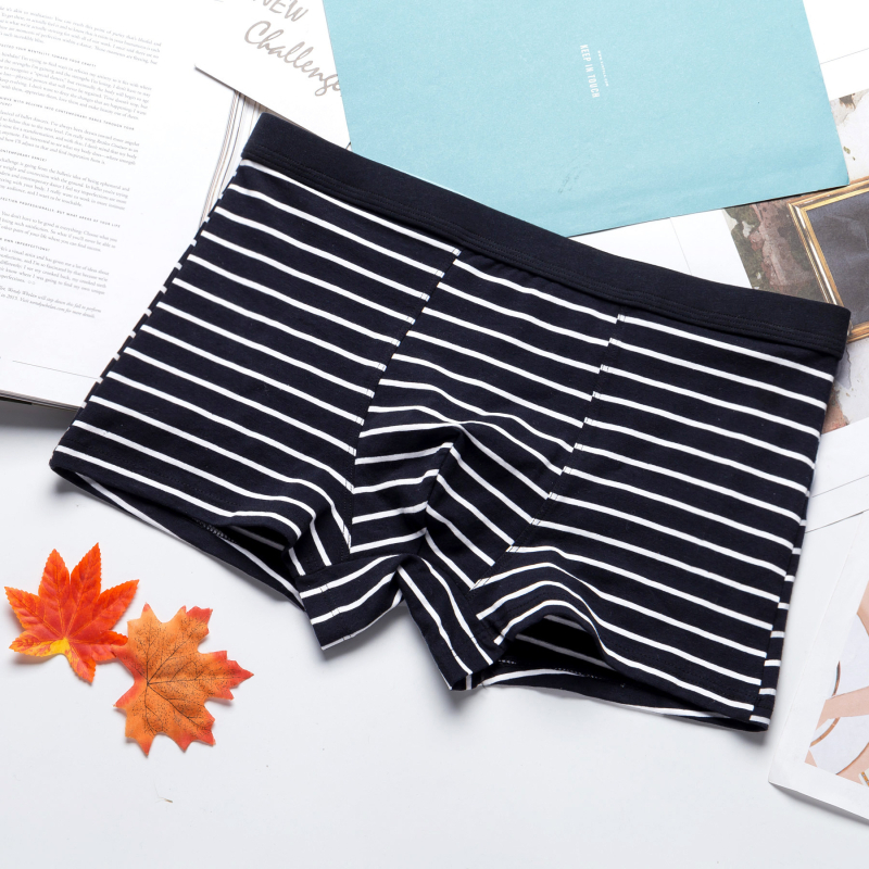 Boxeri bărbați în dungi, bumbac tricotat, respirabili, modelare a corpului, talie medie