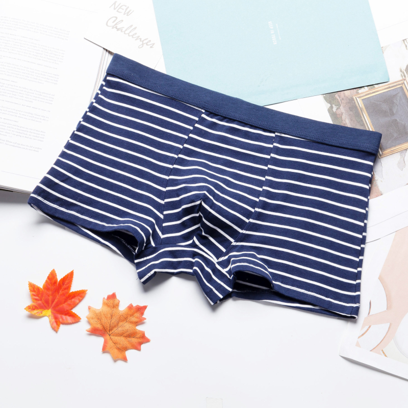 Boxeri bărbați în dungi, bumbac tricotat, respirabili, modelare a corpului, talie medie