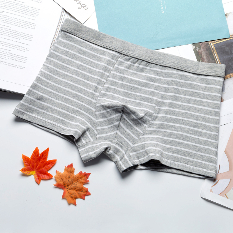 Boxeri bărbați în dungi, bumbac tricotat, respirabili, modelare a corpului, talie medie