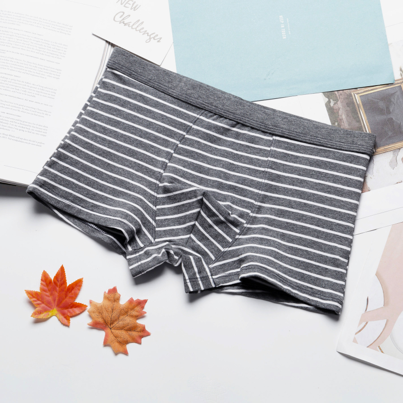 Boxeri bărbați în dungi, bumbac tricotat, respirabili, modelare a corpului, talie medie