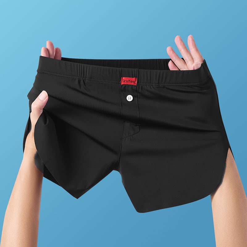 Boxeri pentru bărbați, din nailon (70–80%), căptușeală de viscoză în zona cracului (80–90%), talie medie, țesătură tricotată, respirabile