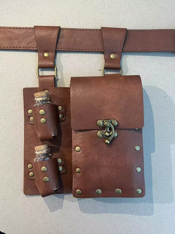 Geantă de depozitare steampunk și curea medievală pentru cosplay renascentist, material PU, adult, lansare primăvara 2024