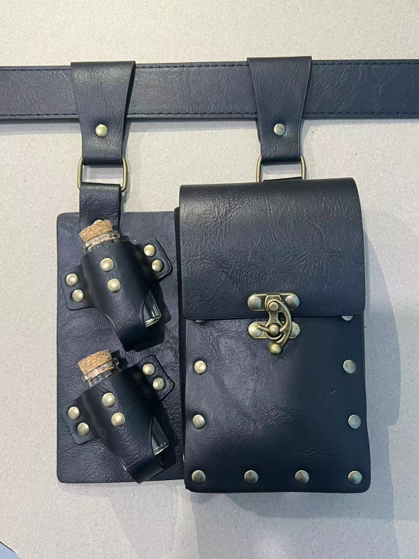 Geantă de depozitare steampunk și curea medievală pentru cosplay renascentist, material PU, adult, lansare primăvara 2024