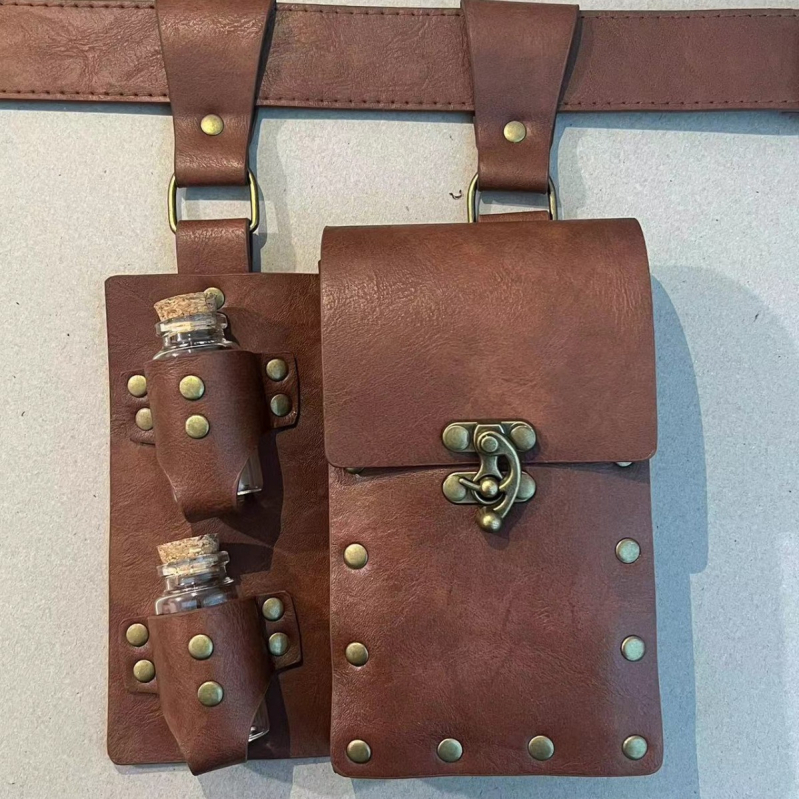 Geantă de depozitare steampunk și curea medievală pentru cosplay renascentist, material PU, adult, lansare primăvara 2024