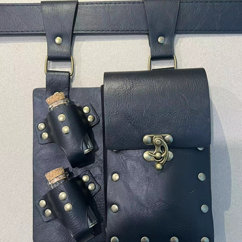 Geantă de depozitare steampunk și curea medievală pentru cosplay renascentist, material PU, adult, lansare primăvara 2024