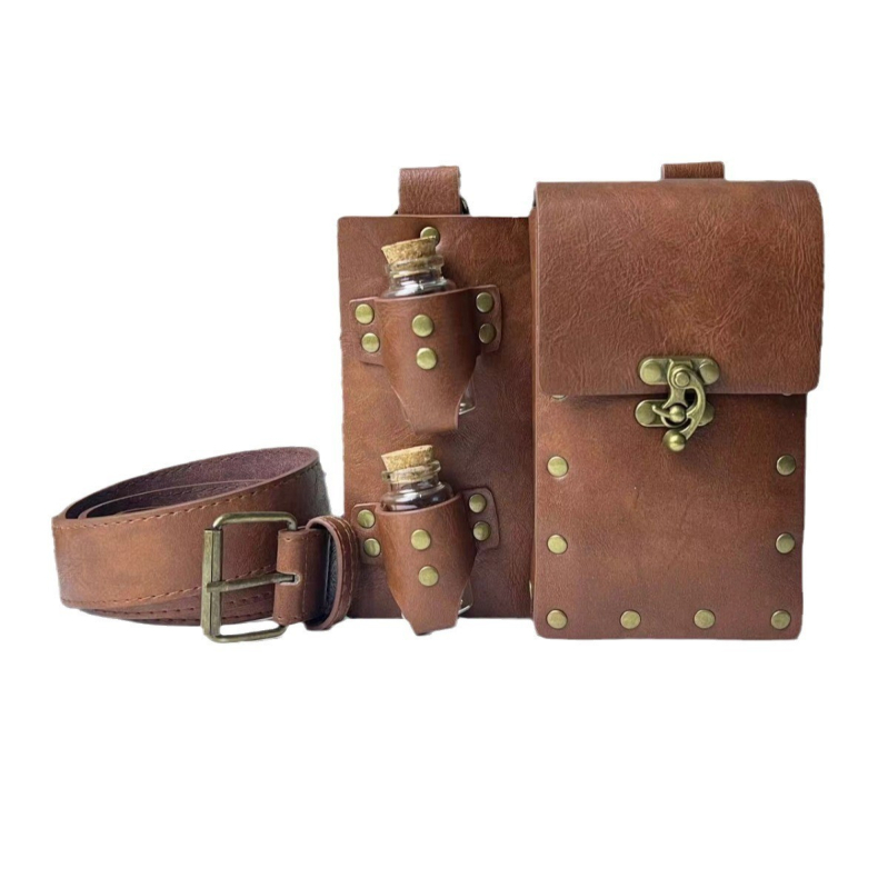 Geantă de depozitare steampunk și curea medievală pentru cosplay renascentist, material PU, adult, lansare primăvara 2024