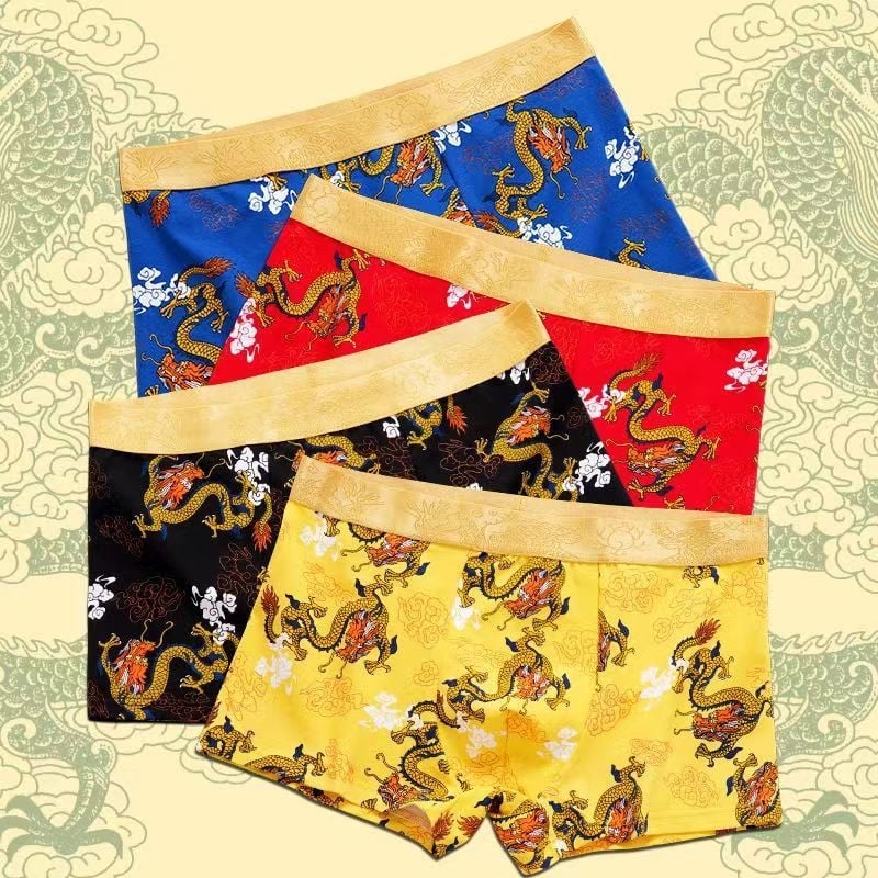 Boxeri pentru bărbați din bumbac, cu model dragon – respirabili, talie joasă, potriviți pentru primăvară