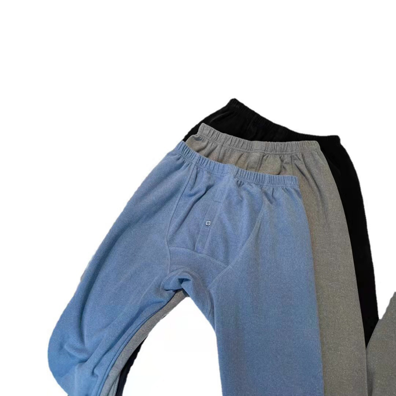 Set termic pentru bărbați din cașmir, căptușit cu fleece, dublu strat, tricot gros 251–300 g/m², pulover cu guler rotund și pantaloni, mâneci lungi