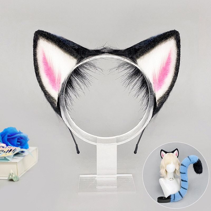 Set cosplay cu urechi de tigru și coadă – bandă pentru cap cu urechi, pentru adulți (În stoc, toamnă 2025)