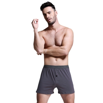 Boxeri bărbați din bumbac respirant pentru acasă, talie medie, tricot, culoare solidă, căptușeală în zona inghinală cu Spandex <30%