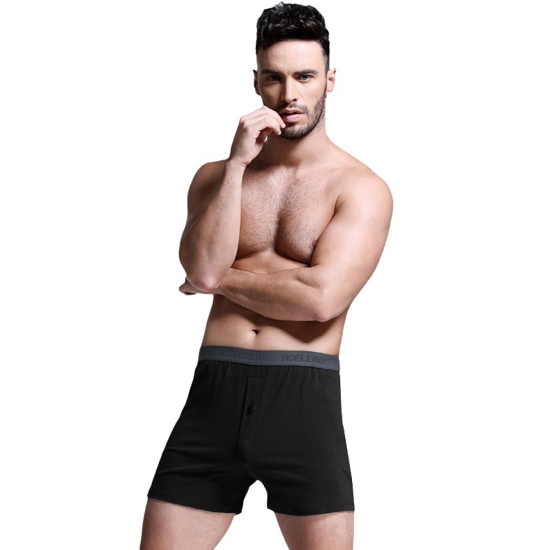 Boxeri bărbați din bumbac respirant pentru acasă, talie medie, tricot, culoare solidă, căptușeală în zona inghinală cu Spandex <30%