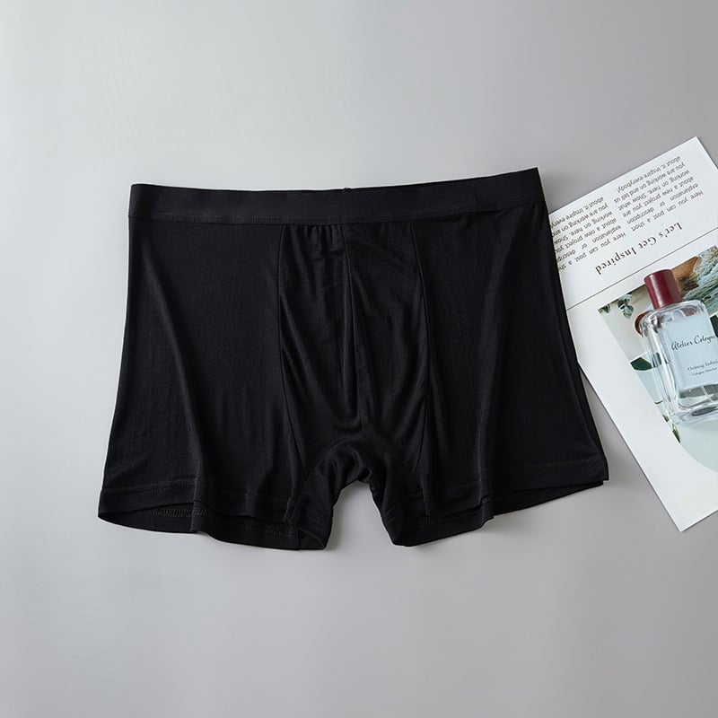 Férfi selyem boxer rövidnadrág U-alakú tasakkal, 100% Mulberry selyem, kettős rétegű lélegző kötött anyag, középmagas derék