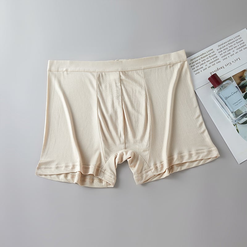 Férfi selyem boxer rövidnadrág U-alakú tasakkal, 100% Mulberry selyem, kettős rétegű lélegző kötött anyag, középmagas derék