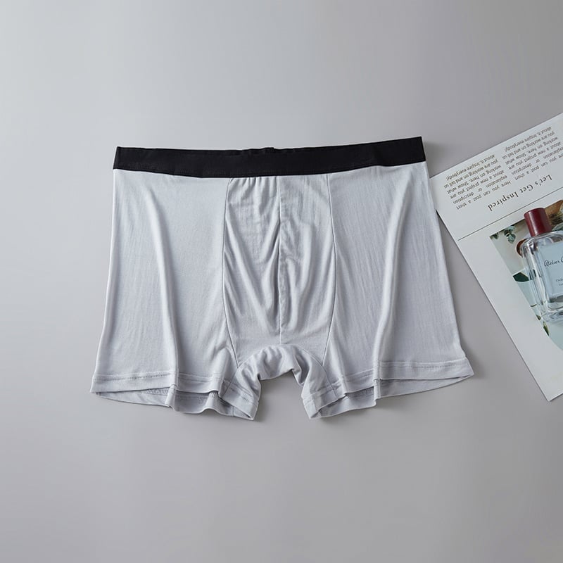 Férfi selyem boxer rövidnadrág U-alakú tasakkal, 100% Mulberry selyem, kettős rétegű lélegző kötött anyag, középmagas derék