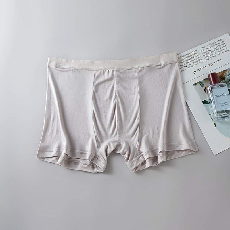 Férfi selyem boxer rövidnadrág U-alakú tasakkal, 100% Mulberry selyem, kettős rétegű lélegző kötött anyag, középmagas derék