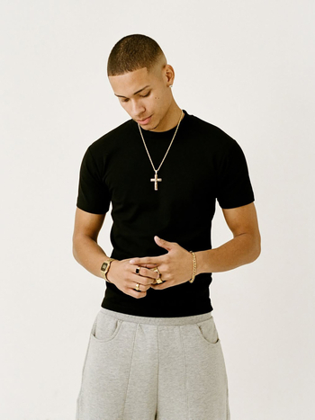 Tricou basic pentru bărbați Slim Fit, amestec de bumbac, model solid, mâneci scurte, guler rotund, rezistent la cute, uzură, elasticitate ridicată