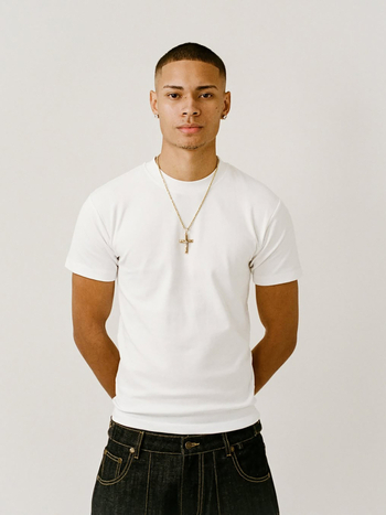 Tricou basic pentru bărbați Slim Fit, amestec de bumbac, model solid, mâneci scurte, guler rotund, rezistent la cute, uzură, elasticitate ridicată