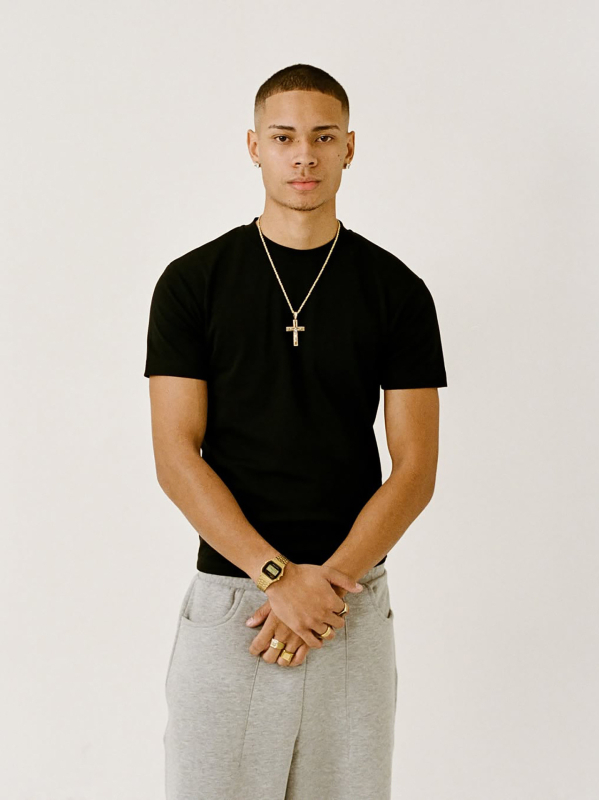 Tricou basic pentru bărbați Slim Fit, amestec de bumbac, model solid, mâneci scurte, guler rotund, rezistent la cute, uzură, elasticitate ridicată