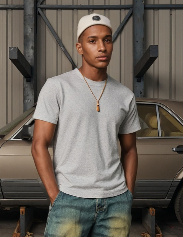 Tricou basic pentru bărbați Slim Fit, amestec de bumbac, model solid, mâneci scurte, guler rotund, rezistent la cute, uzură, elasticitate ridicată