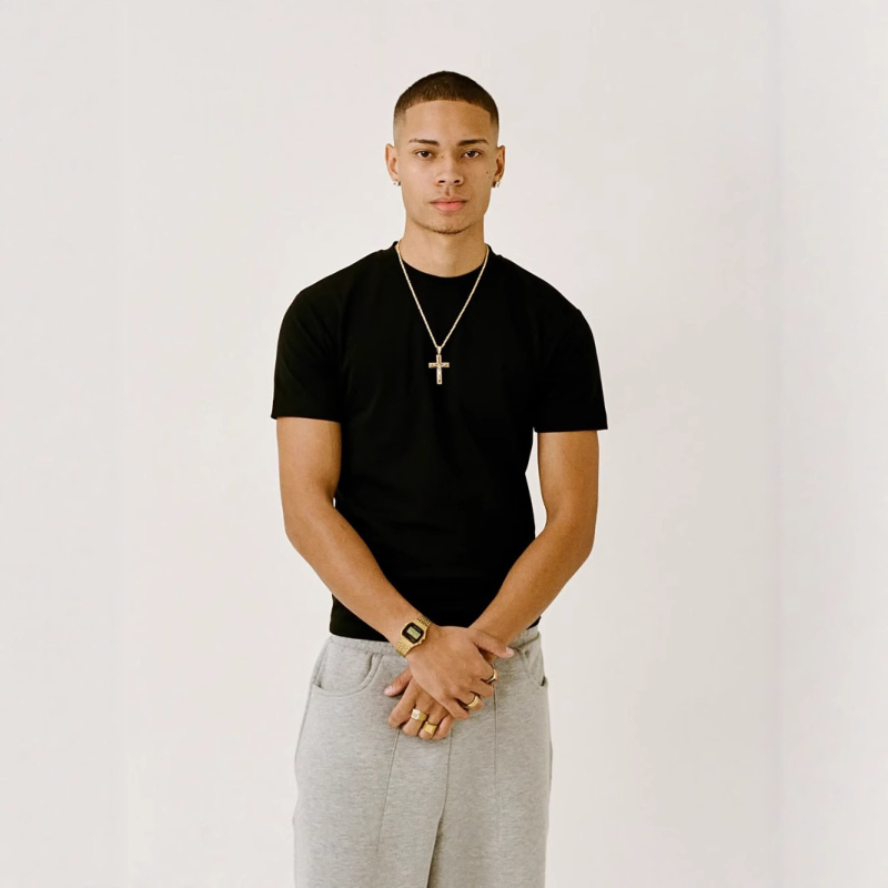 Tricou basic pentru bărbați Slim Fit, amestec de bumbac, model solid, mâneci scurte, guler rotund, rezistent la cute, uzură, elasticitate ridicată