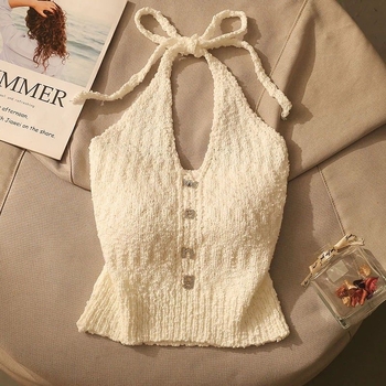 Top tricotat cu halter și pulover cald — amestec de lână, versiune neregulată, stil urban tricotat, bretele neînlăturabile, pentru femei adulte