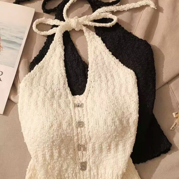 Top tricotat cu halter și pulover cald — amestec de lână, versiune neregulată, stil urban tricotat, bretele neînlăturabile, pentru femei adulte